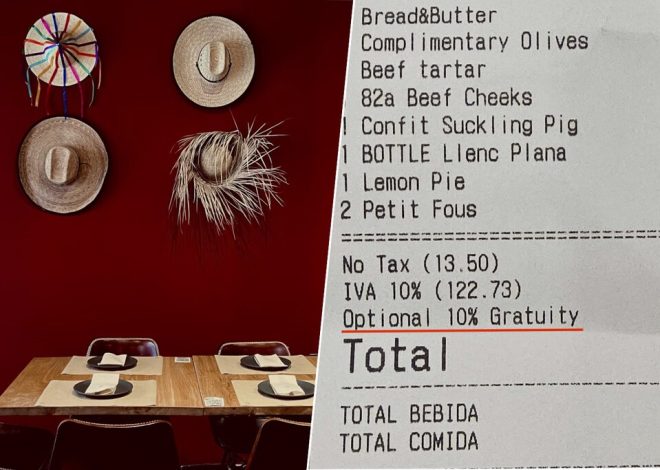 Un concepto es cada vez más común en los tickets de los restaurantes españoles: la propina «opcional» del 10%